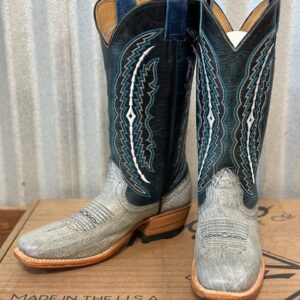 Fenoglio Boots – Grey Smooth Quill Ostrich w Blue