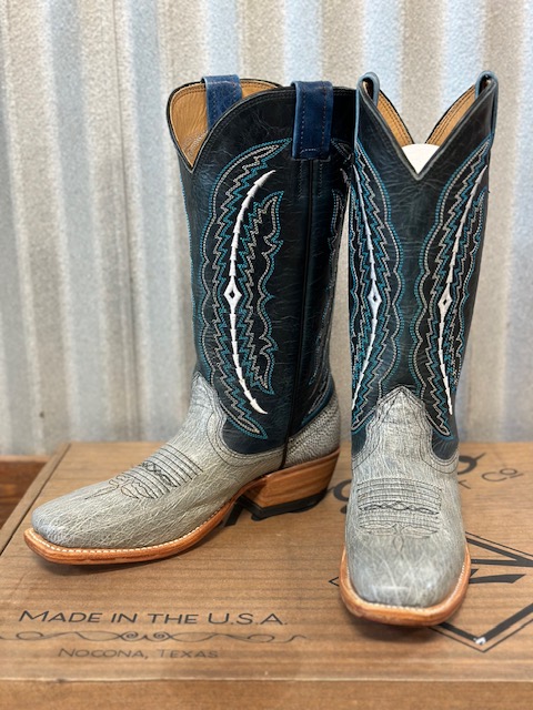 Fenoglio Boots – Grey Smooth Quill Ostrich w Blue
