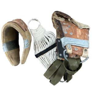 custom rodeo rigging set, Hennessy cinch and pad combo, handcrafted western tack decor, professional roughstock gear, custom rodeo rigging set,